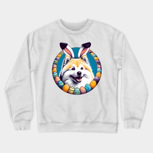 Japanese Spitz Enjoys Easter with Bunny Ears and Joyful Eggs Crewneck Sweatshirt